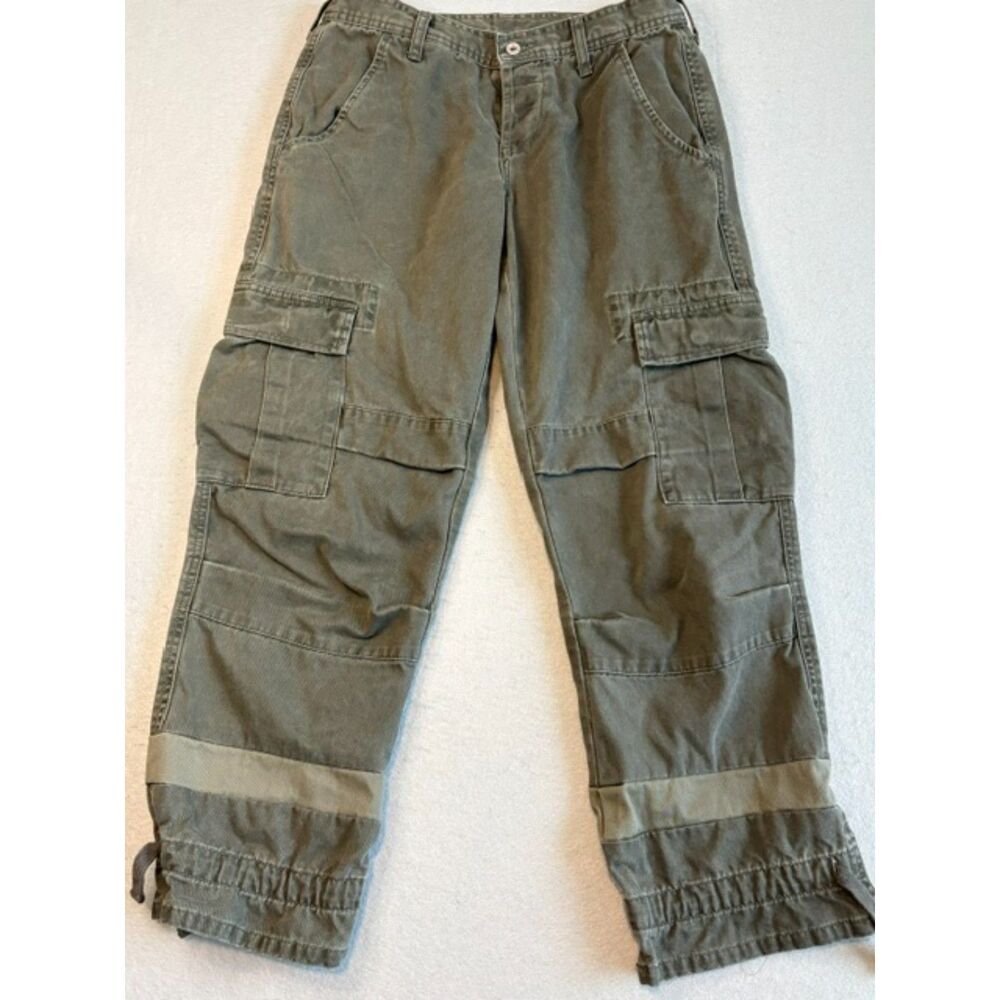 Sundance Cargo Pants Womens Size 6P Green Button Fly Drawstring Hem 100% Cotton